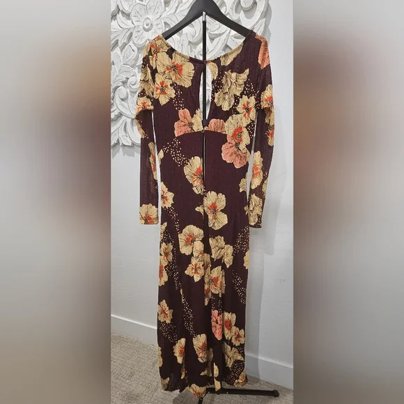 Free People Floral Long Sleeve Maxi Dress - Purple/Burgandy/Orange Sz Large NWT - Picture 5 of 9